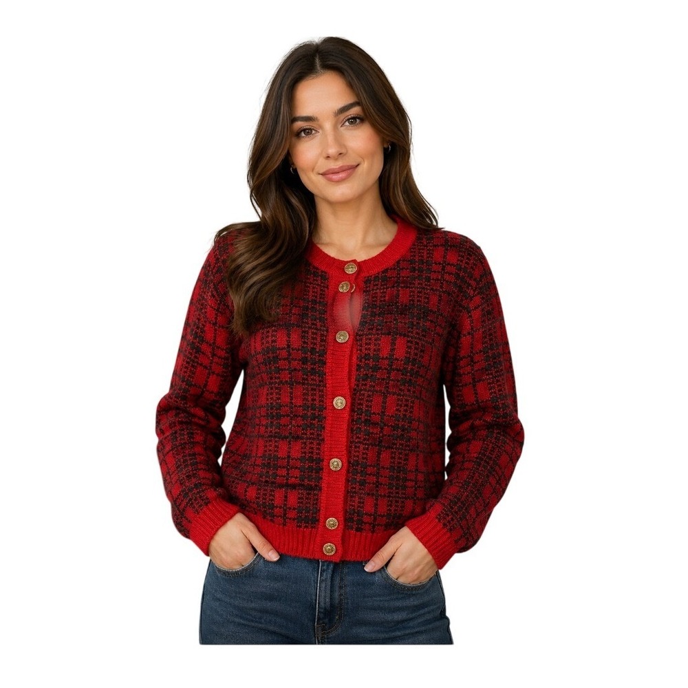 Vintage Edinburgh Scottish Tartan Plaid Cardigan‎ Sweater Mohair Blend L